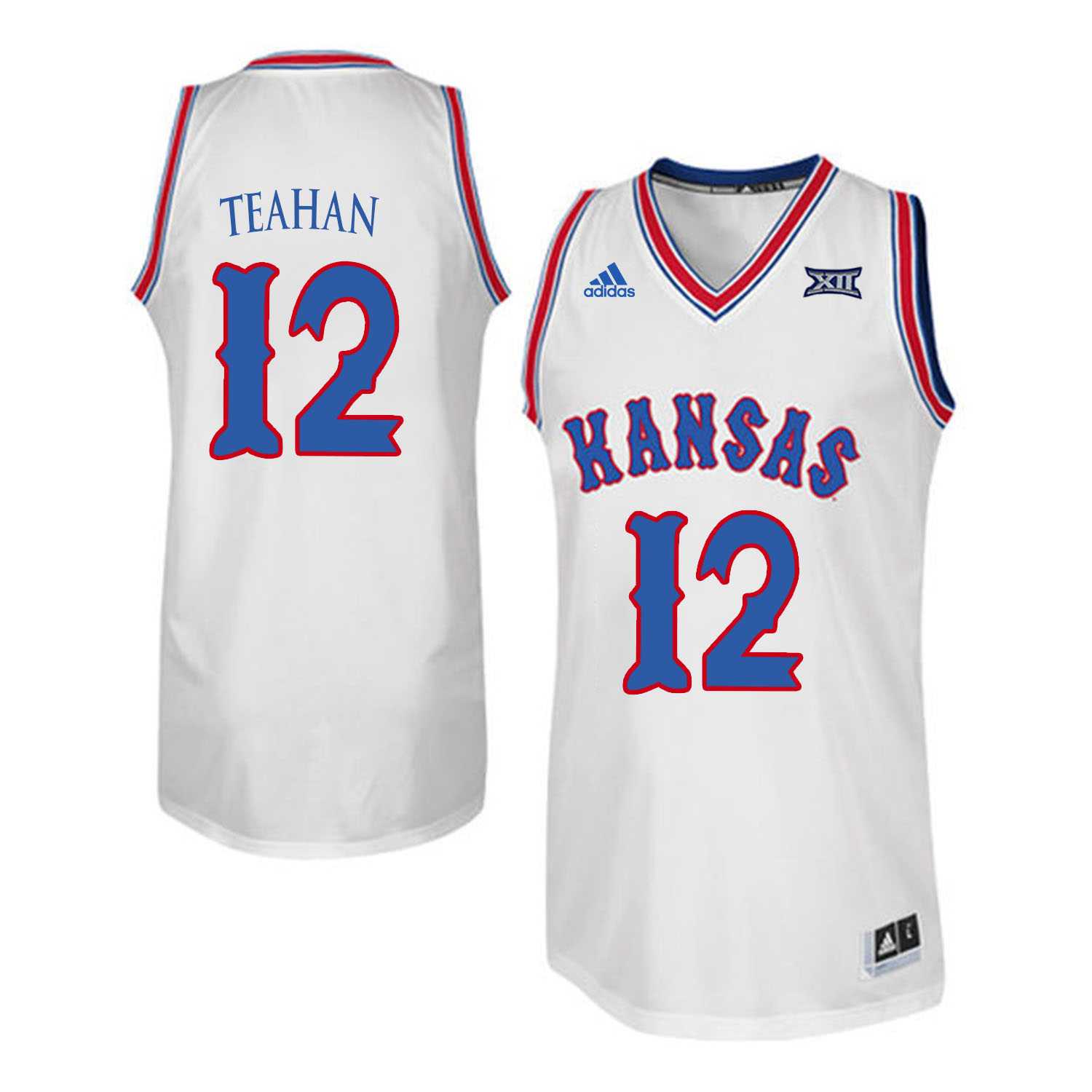 Kansas Jayhawks 12 Chris Teahan White Throwback College Basketball Jersey Dzhi